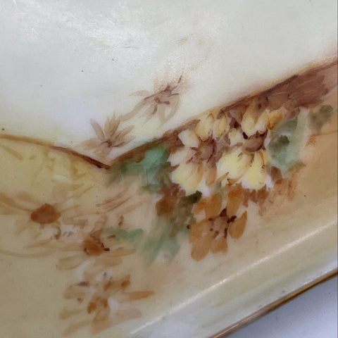 Antique Square Serving Plate Hand Painted Floral Porcelain Platter 9.5 Inch