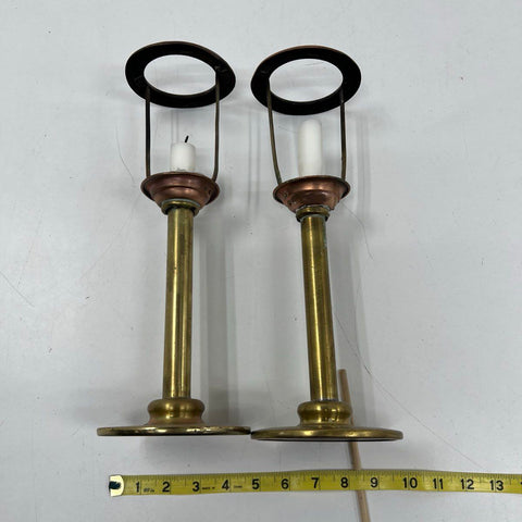Vintage Brass and Copper Candlesticks Pair Mixed Metal Nautical Style 13"