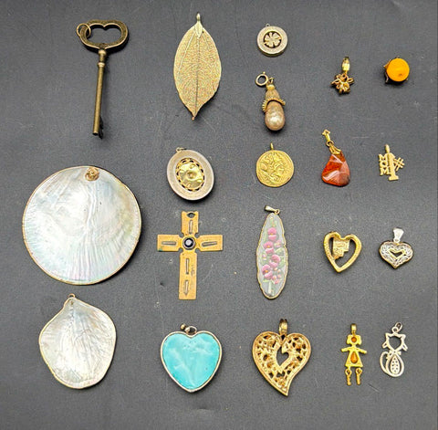 Vintage to Modern Mixed Costume Jewelry Pendant Lot 0.5 Lbs Heart Cross Key