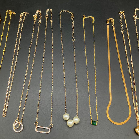 Gold Tone Fashion Necklace Jewelry Lot 16pc Minimalist Herringbone Pendants