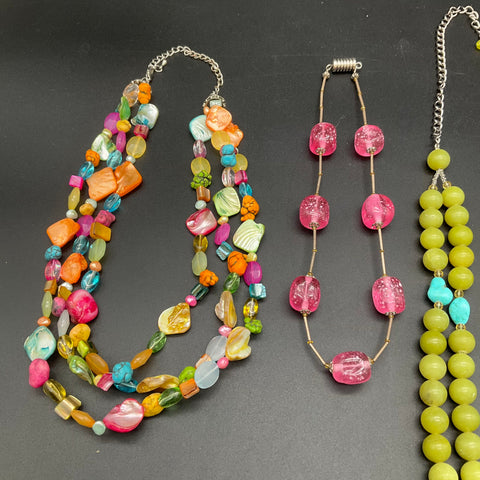 Colorful Costume Jewelry Lot of 5 Necklaces Hearts Shell Beads Ribbon Boho