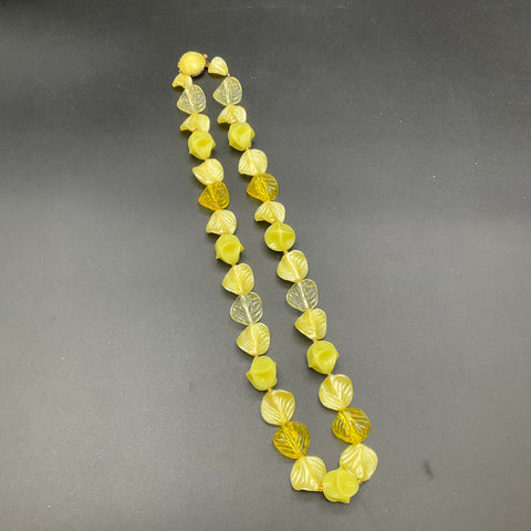 Vintage West Germany Yellow Molded Plastic Leaf Bead Necklace 16"