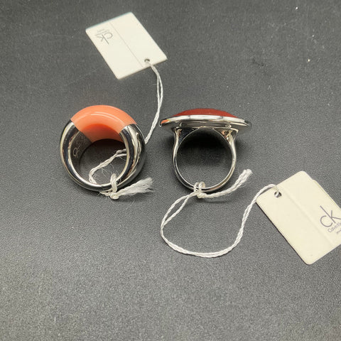Calvin Klein Ring Lot 2 Pieces Size 7 NWT Ellipse Red Stone COA Boxes