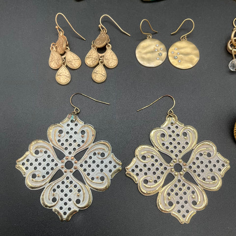 Vintage Gold Tone Costume Jewelry Lot of 15 Pairs Filigree Pearl Earrings