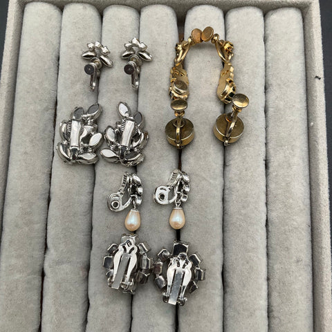 Trifari Vintage Costume Jewelry Lot 6 Pairs Rhinestone Clip On Earrings