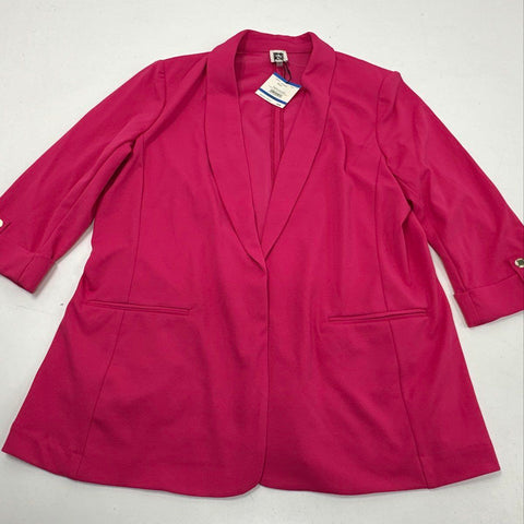 Anne Klein Women's Pink Shawl Collar Open Front 3/4 Sleeve Blazer Sz XL NWT