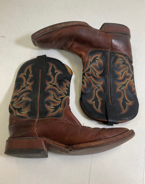 Justin Brown Black Leather Square Toe Western Cowboy Boots Mens Size 9 D