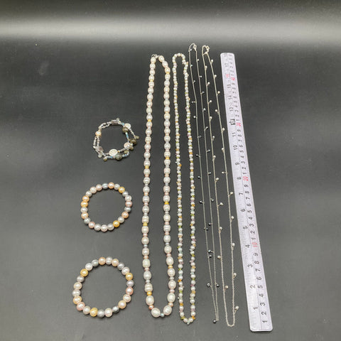 Mixed Pearl Fashion Jewelry Lot 8 Necklaces Bracelets Station Strands Gemstones