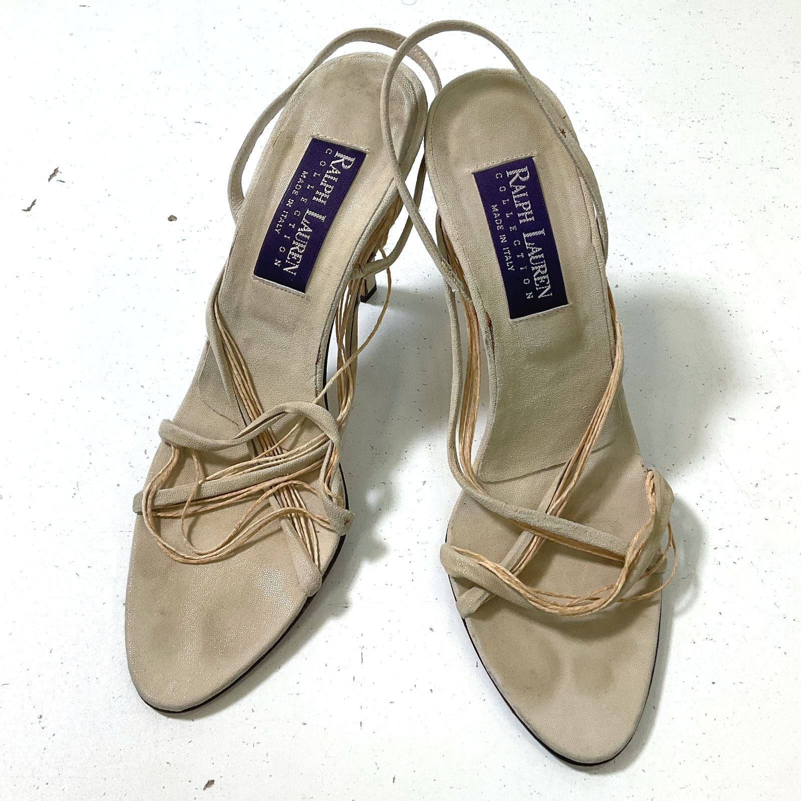 Ralph Lauren Collection Purple Label Beige Leather Strappy Heel Women's Size 7.5