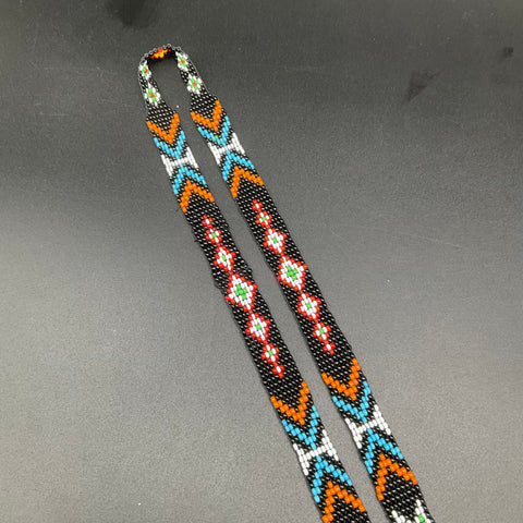 Vintage Native American Style Seed Bead Thunderbird Necklace Beaded Fringe 16"