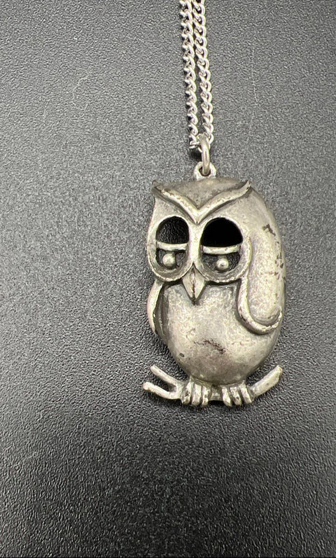 Vintage 70s Pewter Jewelry Lot Metzke Owl Brooch Pendant Poodle Earrings