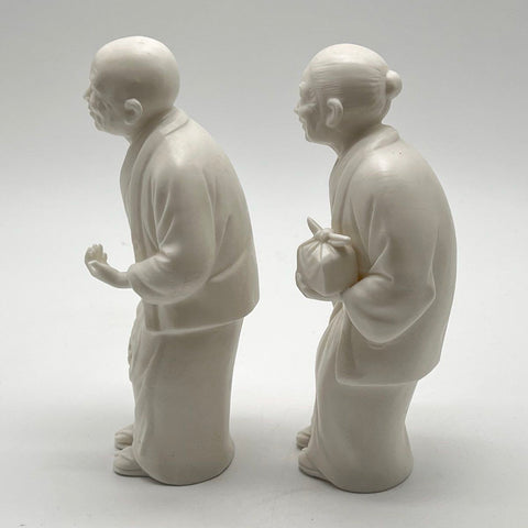 Collectible Asian Figurine Lot 2 Piece White Bisque Porcelain Elderly Couple