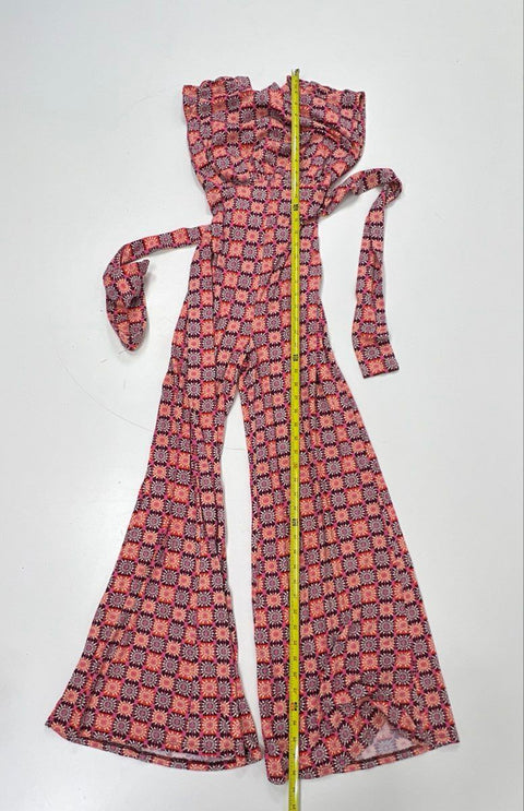 Free People Women's Pink Orange Geometric Wide Leg Halter Jumpsuit Sz XS NWT