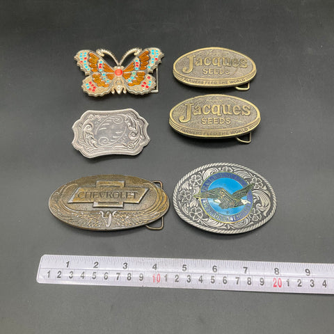 Vintage 70s Lot 6 Belt Buckles Jacques Seeds Chevrolet Pratt & Whitney