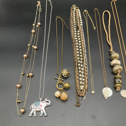 Fashion Statement Jewelry Lot of 10 Necklaces Faux Pearl Elephant Butterfly