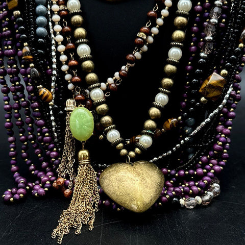 Bohemian Costume Jewelry Necklace Lot Mixed Beaded Tassel Religious Medal