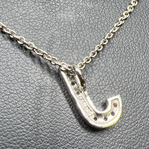 Sterling Silver Letter J Rhinestone Pendant Necklace 3.04g