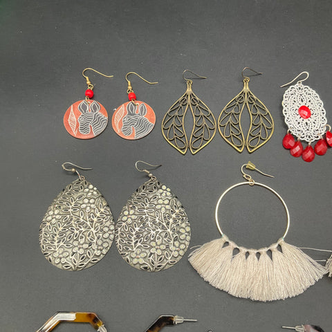 Boho Eclectic Fashion Statement Earrings Jewelry Lot of 13 Pairs Dangles Hoops