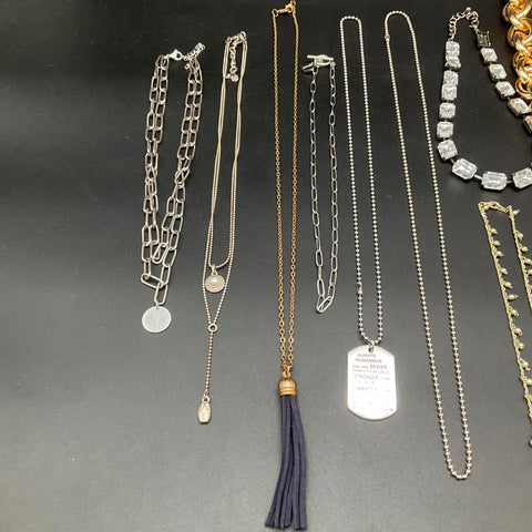 Fashion Jewelry Necklace Lot 11pc Gold Silver Tone Rhinestone Pearl Tassel