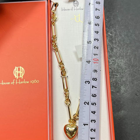 House of Harlow 1960 Gold Tone Paperclip Chain Heart Pendant Necklace 16"+3"