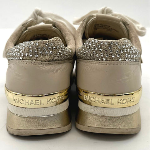 Michael Kors Billie Rhinestone Embellished Leather Fashion Sneakers Size 7M
