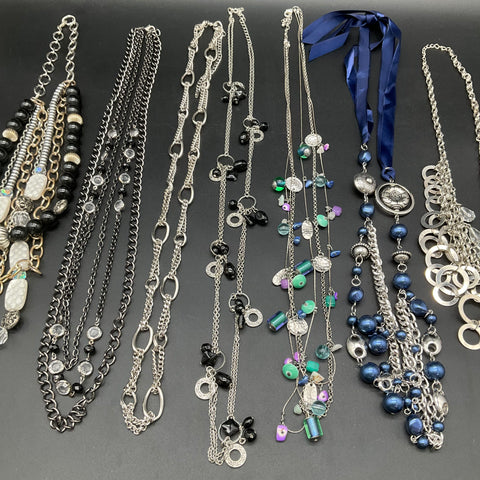 Fashion Necklaces Jewelry Lot of 8 Statement Beaded Multi-Strand Silver Tone