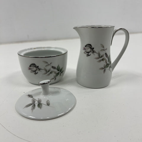 Noritake Janette 6604 13-Pc Tea Cup & Saucer Set Creamer Sugar Vintage