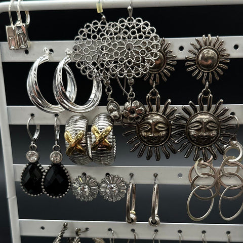 Vintage & Modern Costume Jewelry Lot 30+ Pairs Earrings Hoops Dangles Sun Faces