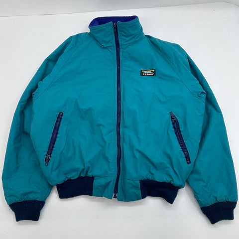 Vintage 90s L.L. Bean Warm-up Jacket Fleece Lined Teal Made USA Kids Sz 14