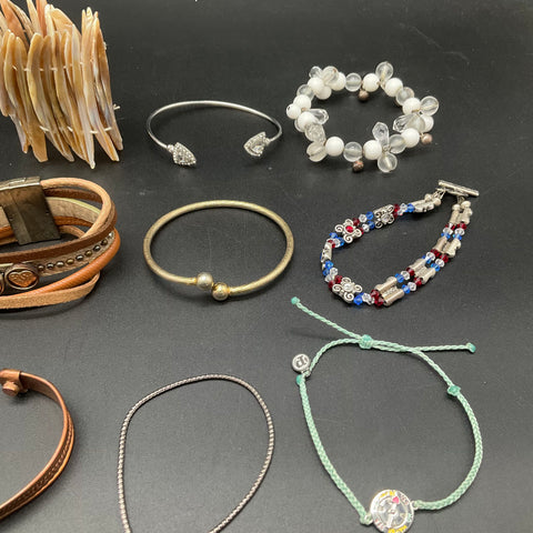 Mixed Costume Jewelry Lot of 24 Bracelets Cuffs Bangles Beaded Religious Fashion