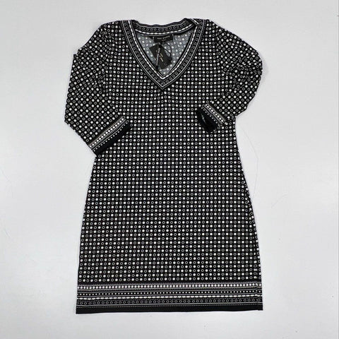 Max Studio Women's Black White Polka Dot Border Print V-Neck Dress Sz L NWT