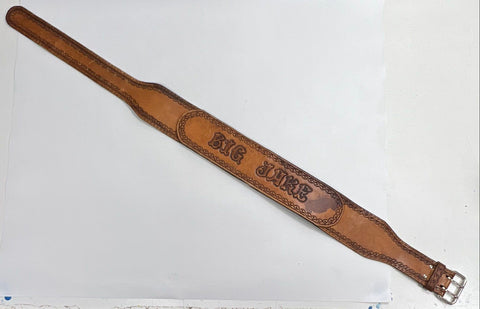 Vintage 70s Custom Tooled Leather Weightlifting Belt Big Jake Double Prong Sz XL