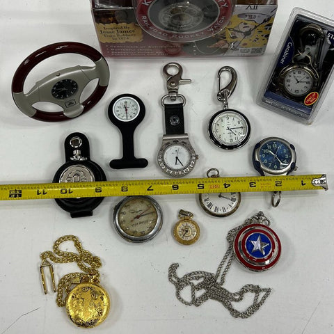 Pocket Watch & Fob Watch Lot of 13 Captain America Railroad Novelty Timepieces