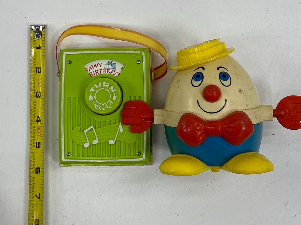 Vintage 60s 70s Fisher-Price Toy Lot Music Clock Truck Pull Toys Collection