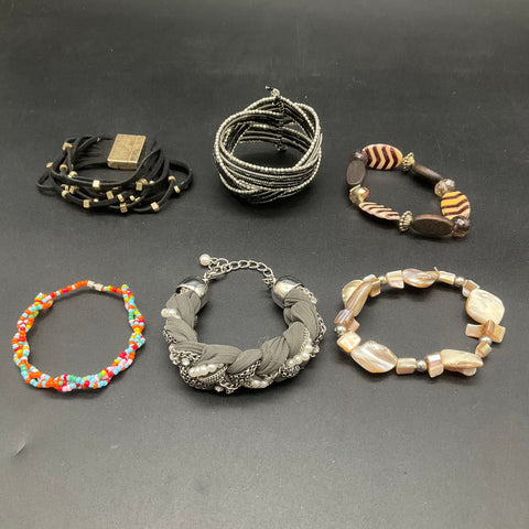 Eclectic Fashion Costume Jewelry Lot of 12 Bracelets Beaded Shell Cuff Wrap Boho