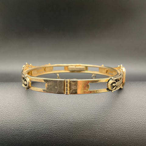 Vintage Marino Gold Tone Black Stone Victorian Revival Bangle Bracelet Signed