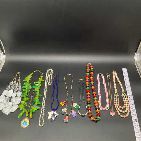 Vintage to Modern Costume Jewelry Lot of 11 Necklaces Statement Beaded Folk