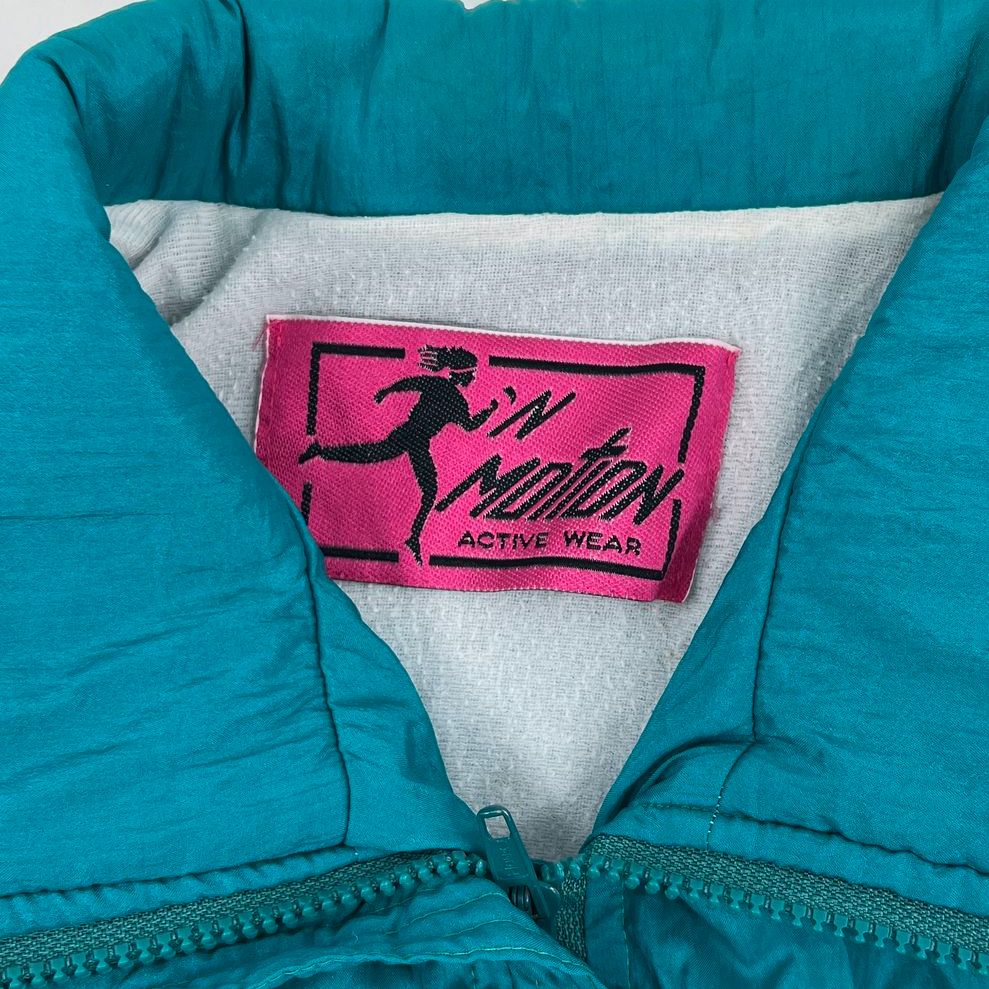 J.L. Motion Vintage 80s Teal Nylon Tracksuit Windbreaker Pants Set Womens L