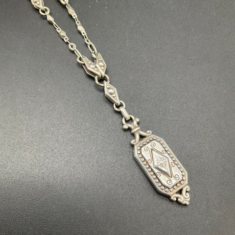 Brighton Silver Tone Scroll Etched Heart Pendant Necklace Ornate Mixed Link