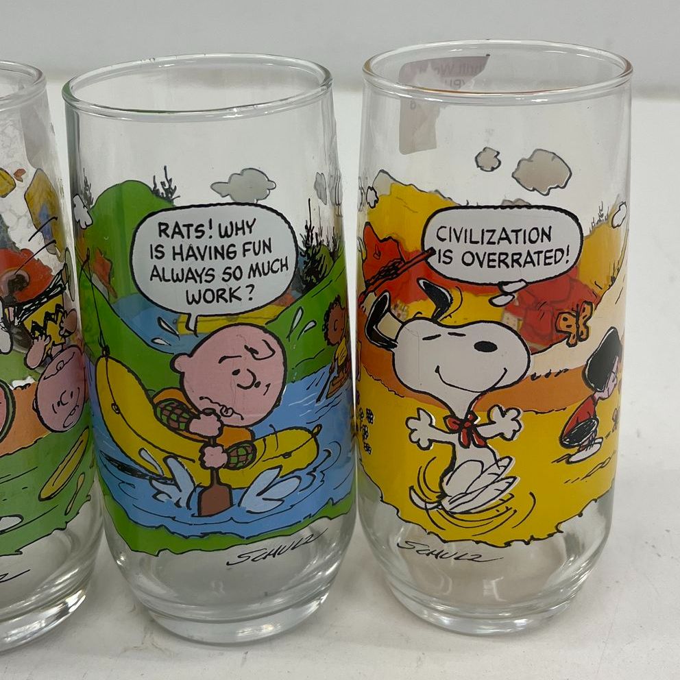 Vintage 1983 Peanuts Camp Snoopy Collection McDonalds Glasses Set of 4