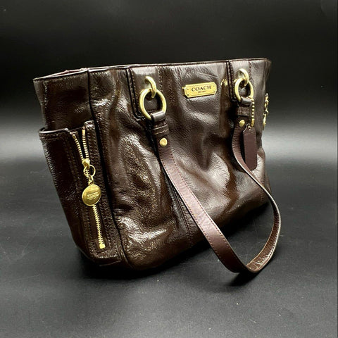 Coach Brown Patent Crinkle Leather Park Metro Tote Bag G1261-F20431