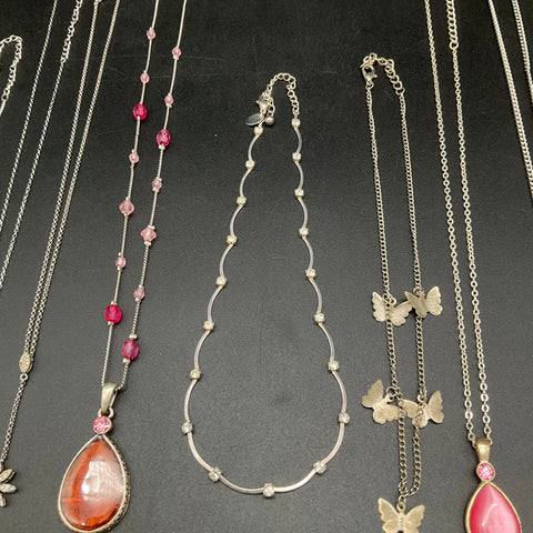 Fashion Costume Jewelry Lot of 17 Necklaces Silver Gold Tone Heart Butterfly