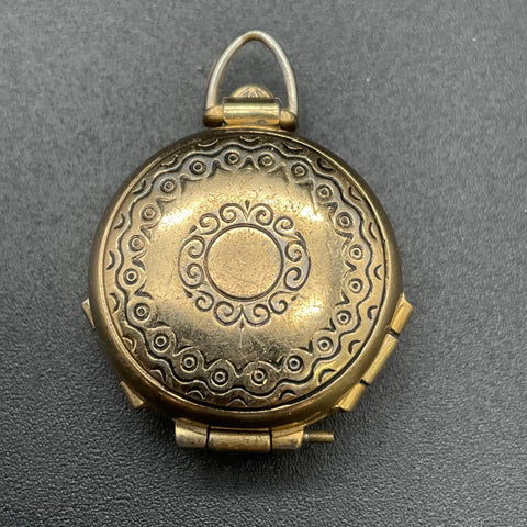 Vintage Coro Gold Tone Quad Locket Pendant Repousse Scroll Design Round 1"