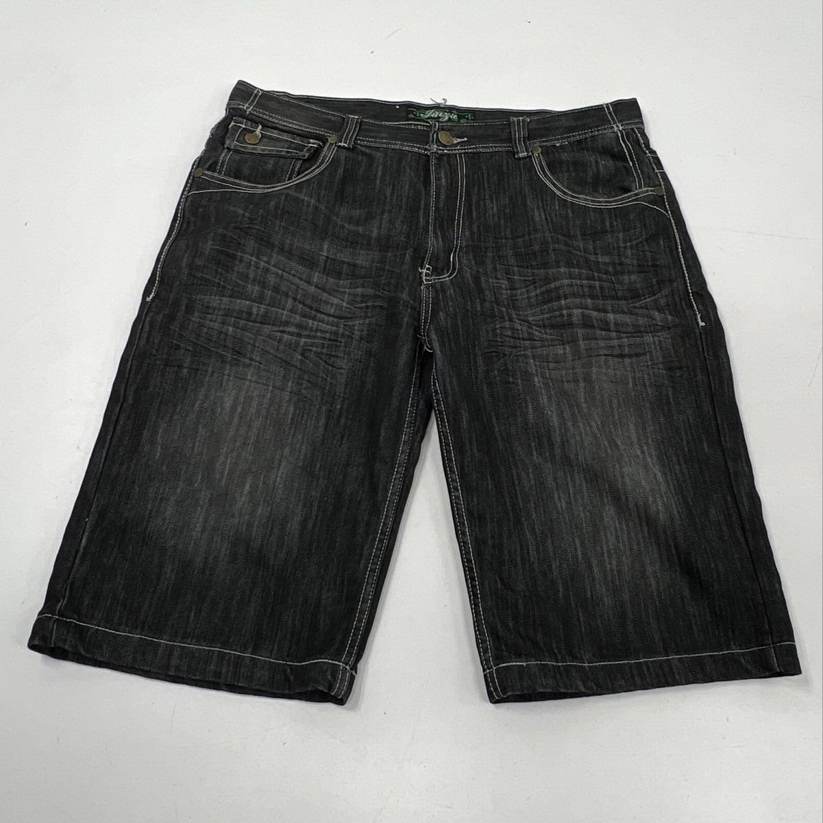 Vintage Y2K Jinzu Men's Black Baggy Denim Shorts Contrast Stitch