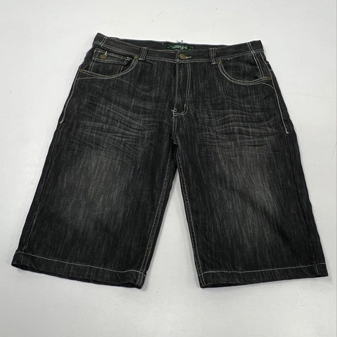 Vintage Y2K Jinzu Men's Black Baggy Denim Shorts Contrast Stitch Skater Size 38