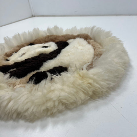 Vintage Panda Bear Real Fur Tapestry Wall Hanging Rug Sheepskin Folk Art 18"