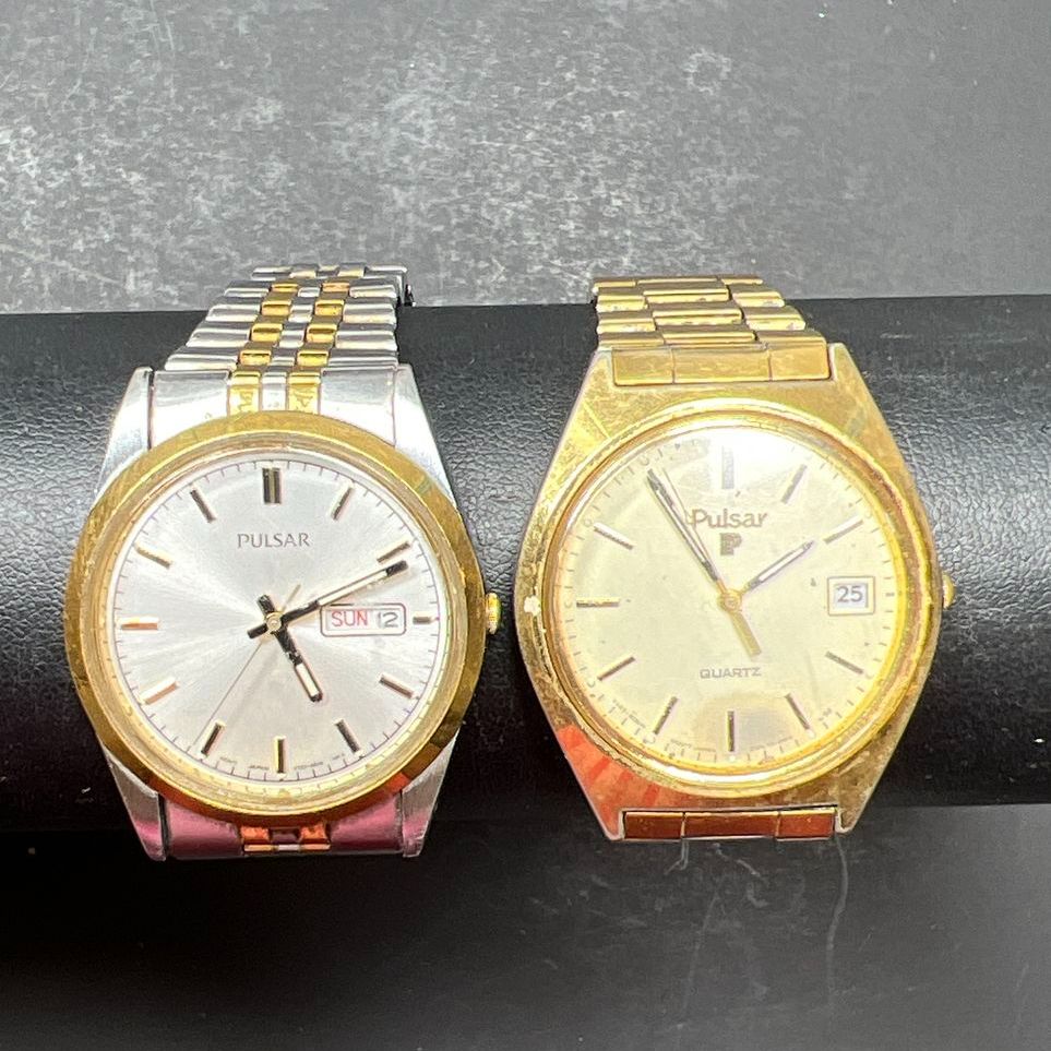 2 Pulsar Analog Date Watches Lot Untested for Parts or Repair
