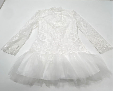 Untamed Petals Women's White Lace Sequin Tulle Mini Dress Mock Neck Bridal Sz M