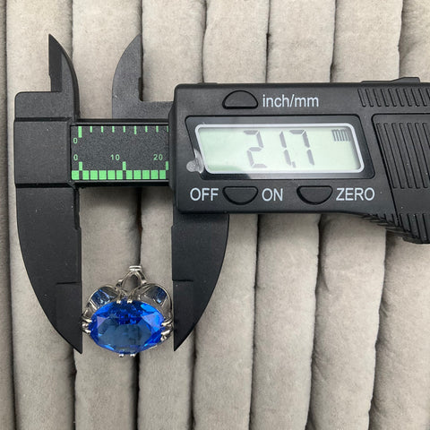 10K HGE Silver Tone Blue Glass Statement Cocktail Ring Size 7