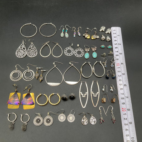 Vintage Boho Southwestern Silver Tone Hoop Dangle Drop Earrings Jewelry Lot 30